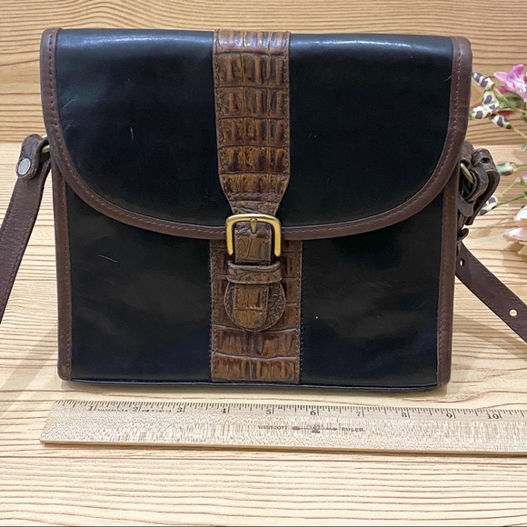 Vintage 80’s Brahmin Black/Brown Croc Leather Crossbody Bag - Picture 7 of 16